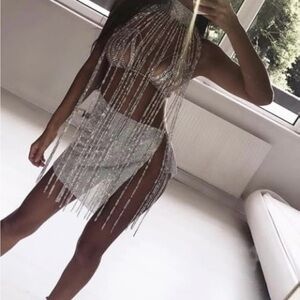 Silver rhinestone choker necklace